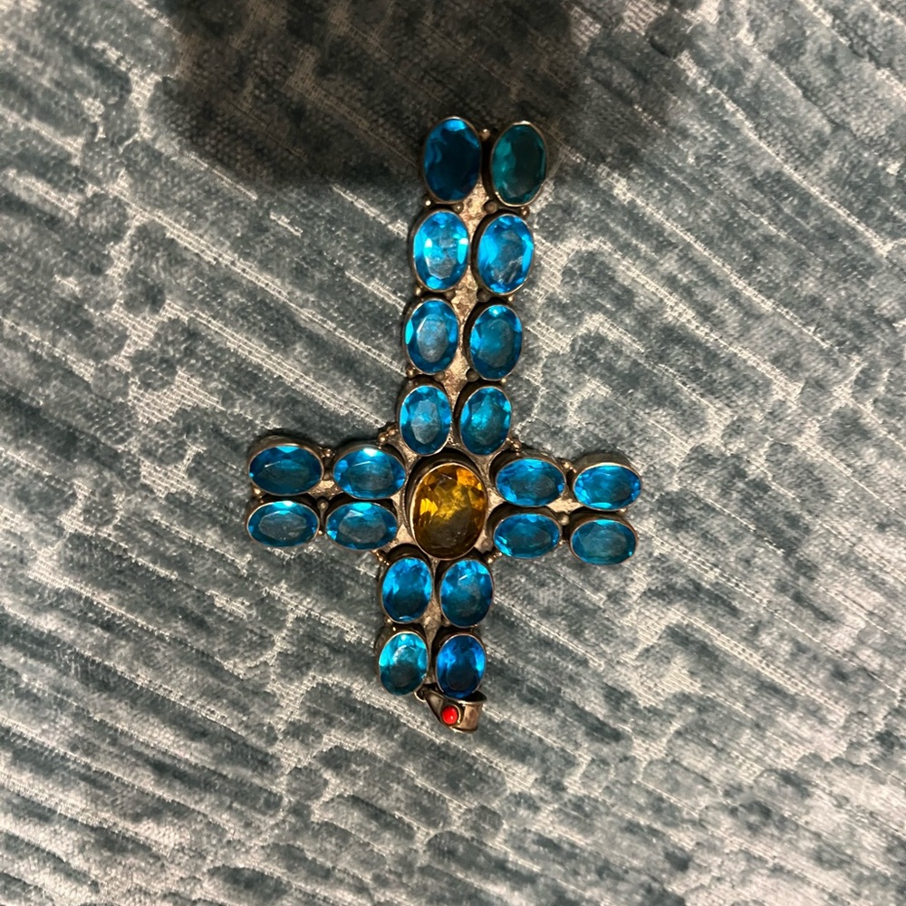Blue and Yellow Gemstone Cross Pendant
